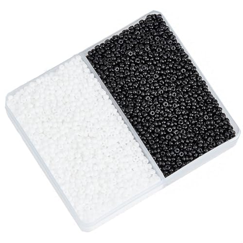 PH PandaHall 7000pcs 12/0 Glass Seed Beads, 2mm Round Loose Beads Mini Spacer Beads Grade A Small Craft Beads Waist Bead for Earring Bracelet DIY Craft Jewelry Making, White/Black