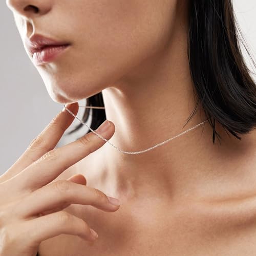 Solid 18K Gold Plated 925 Sterling Silver Chain Necklace for Women, 1.1mm Thin Dainty Cable Chain Non Tarnish & Sturdy Women's Chain Necklace 14/16/17/18/20/22/24 Inches - color: Shiny Silver, size: 16 Inch (Women's Choker Length)