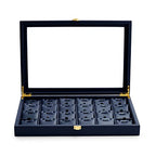 Oirlv Premium Blue Leather Jewelry Tray with 24 Grid Removable Jewelry Cards Jewelry Organizer Box with Transparent Acrylic Lid Necklace Pendant Display Case - color: Blue, size: 24 Gird with Inserts