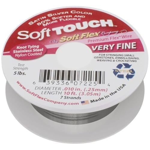 Soft Flex Kink Resistant Beading Wire - Very Fine 0.10 Diameter - Jewelry Making Bead Wire - 10 Ft - style: Satin Silver