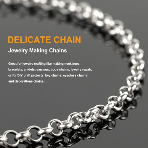 KYUNHOO 4 Meters Circle Link Chain Spool Soldered Stainless Steel Chains for Jewelry Making Charm Chains Bulk for Men DIY Jewelry Craft Finding Jewelry Making Supplies - color: Silver Circle