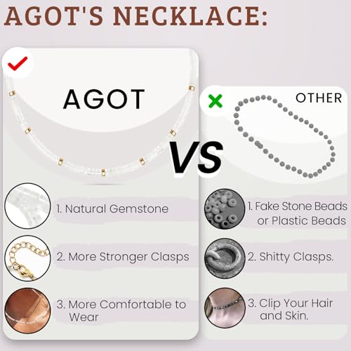 AGOT Beaded Gemstone Necklace for Women: Boho Bead Choker Natural Stone Necklaces - Handmade Jewelry for Summer Beach - color: White