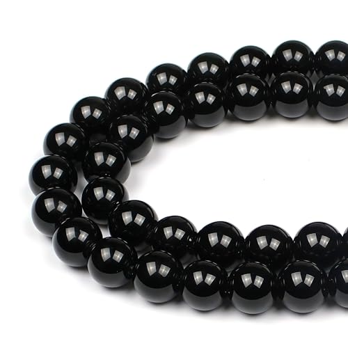 MJDCB Natural Stone Beads Natural Black Obsidian Loose Beads are Used in Jewelry Design to Make Bracelets and Necklaces 15inch (12mm) - color: Black Obsidian, size: 12mm