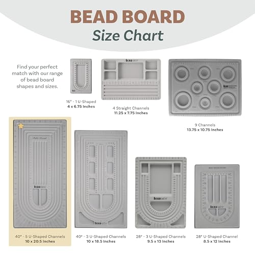The Beadsmith Bead Board, Grey Flocked, 5 U-Shape and 6 Straight Channels, 10 x 20.5 inches, Design Boards for Creating Bracelets, Necklaces and Other Jewelry - size: 40" - 5 Channel