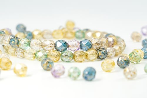 0.9 oz (25g) Mix of 100pcs 6mm Round Faceted Fire Polished Czech Glass Beads, Golden Shades - color: 6mm Gold Mix, size: 25 g