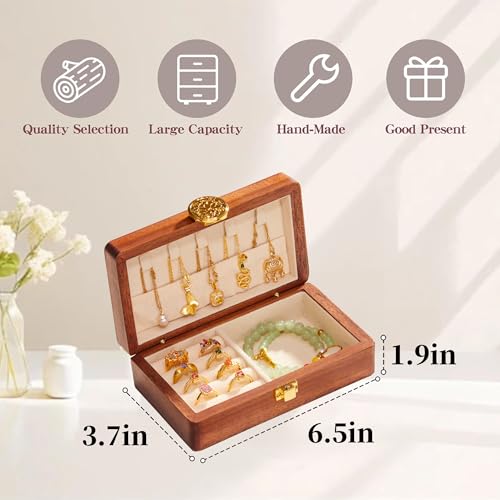 Travel Jewelry Case Small Wood Jewelry Organizer Jewelry Box for Women (Nut-Brown Print B) - color: Nut-Brown Print B