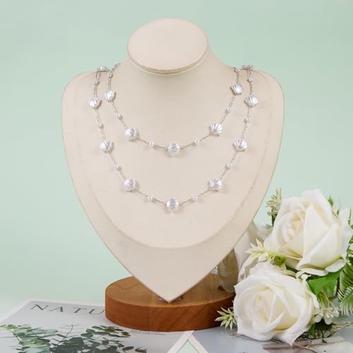 KYUNHOO 16.4 Feet Silver Chains for Jewelry Making Artificial Pearl Bead Chain on Spool with Lobster Clasps and Jump Rings - color: Shell Silver