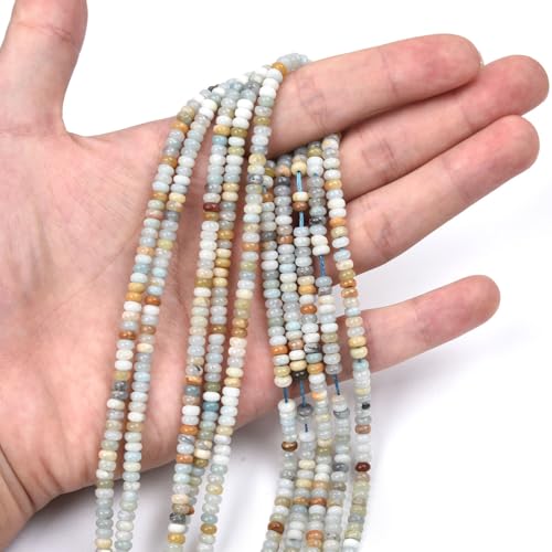 160pcs 4x2mm Natural Amazonite Disk Rondelle Spacer Stone Semi Precious Gemstone Loose Beads for Jewelry Making 15 Inch - color: Amazonite