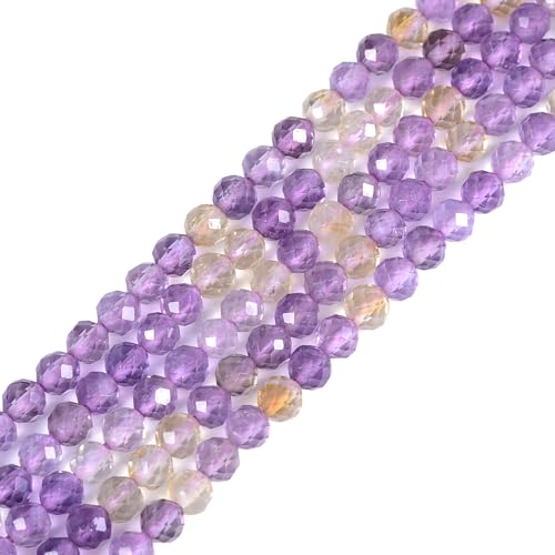 Ametrine 3mm Faceted Gemstone Round Loose Beads Strand 15.5-16" DIY Jewelry Making - color: Ametrine
