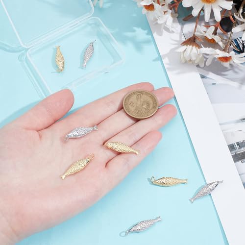 BENECREAT 8Pcs Brass Fish Charms, Gold & Platinum Sea Animal Fish Shaped Pendants for DIY Bracelet Necklace Earrings Jewelry Making - color: Gold & Platinum
