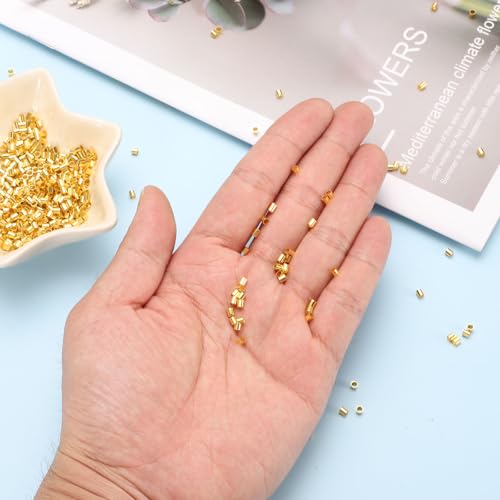 uxcell 500 Pcs Tube Crimp Beads, 2x2mm Copper Crimp Beads End Stopper Beads Tiny Loose Spacer Beads for Earrings Necklaces Bracelets Pendant DIY Crafts, Gold - color: Gold, size: 1.6 mm