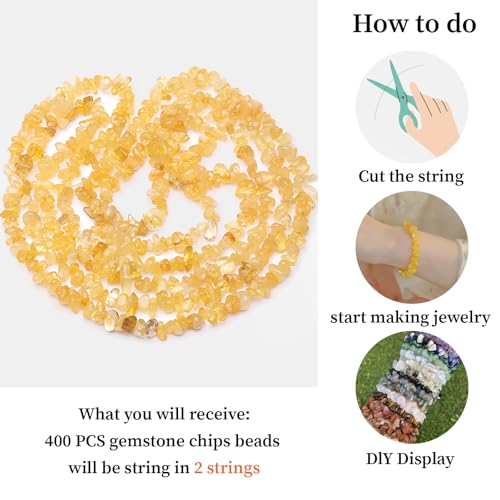 400pcs Natural Chip Stone Beads for Jewelry Making Citrine 5-8mm Irregular Gemstones Healing Crystal Loose Rocks Bead Hole Drilled for Ring Earrings Necklace Bracelet Making DIY Art Crafts - color: Citrine(2 Strands-62")