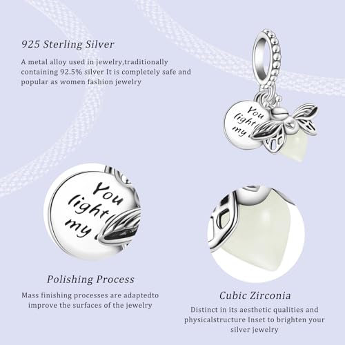 925 Silver Charms Pendants For Pandora Bracelet Golden charms Bead Safety Chain Clip set Heart Flower Animal Beads Family, Mom, Friend, Daughter, Birthday, Jewelry Gift - style: G-Glow in the Dark Firefly