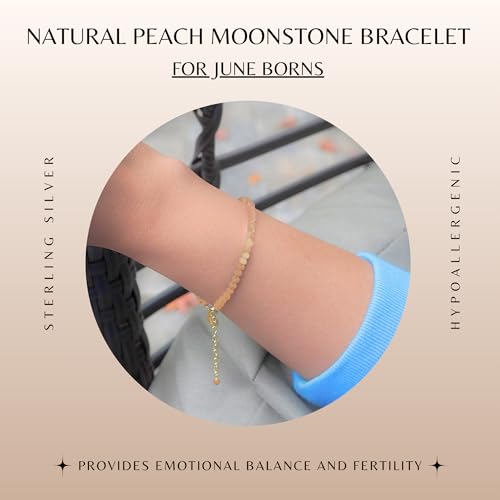 Faceted Bracelet for Women, Certified 925 Sterling Silver with 18K Gold Vermeil Healing Crystal Bracelets for Women - Crystals and Healing Stone Bracelet Women Jewelry for Gift - color: Peach Moonstone