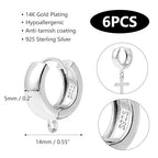 6Pcs 925 Sterling Silver Earrings Hooks Round Hoop Huggie Ear Hooks Hypoallergenic Sterling Silver Findings Dangle Earrings Leverback 14x5mm Wide Thick Huggie Hoop with Loop Supplies Jewelry Making - color: 6Pcs14x5mmHuggie_Silver