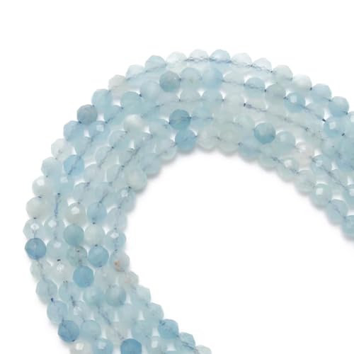 Natural Aquamarine Beads, 4mm 90pcs Small Round Faceted Loose Gemstones for DIY Jewelry Making, Handmade Bracelet and Necklace Crafting, with Size Card - color: Aquamarine, size: 4mm