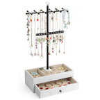 Meangood Jewelry Organizer Stand, 3-Tier Necklace Holder Jewelry Tree with Wooden Storage Drawer Box for Necklace Bracelet Earring Ring,White - color: Light White