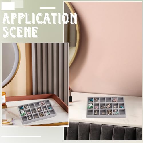 2Pcs 5 x 8.3 Inch 18 Grid Jewelry Tray Drawer Insert Velvet Earring Organizer Display Case Storage with Removable Divider Container Box for Rings Watch Necklace Trinket Holder Showcase Gray - style: Gray 18 Grids