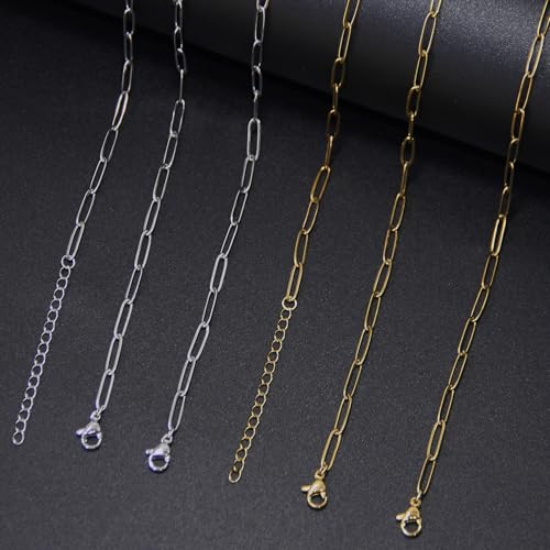 Exway 10 Pcs Paperclip Charm Bracelets Chain 8.0 Inch Stainless Steel Sliver Chain Bracelets Kit with Lobster Clasps for Crafts DIY Women Jewelry Making - color: silver style B, size: 8.0in