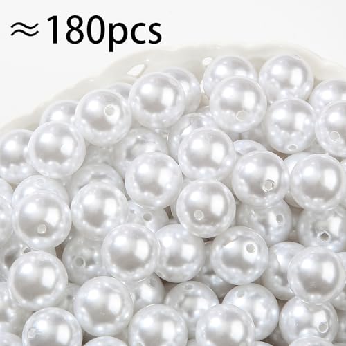 20mm Acrylic Beads 180pcs White Pearl Bead Chunk Bubblegum Beadable Pen Ball Beads for Pen Bag Jewelry Making Necklace Bracelets (White) - color: white