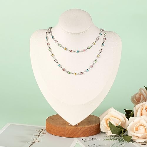 KYUNHOO 13 Feet Brass Jewelry Chain Bulk Mixed Color Rhinestones Chain for Jewelry Making with Lobster Clasps and Jump Rings Square Glass Bead Link Chain Women Necklace Anklet DIY Craft Chain - color: Square Bead-Silver