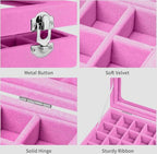 Velvet Jewelry Box 24 Grid Jewelry Earrings Display Organiser Box Ring Tray Holder Earrings Storage Case for Girls Wife Mom Women (Light Pink) - color: Light Pink
