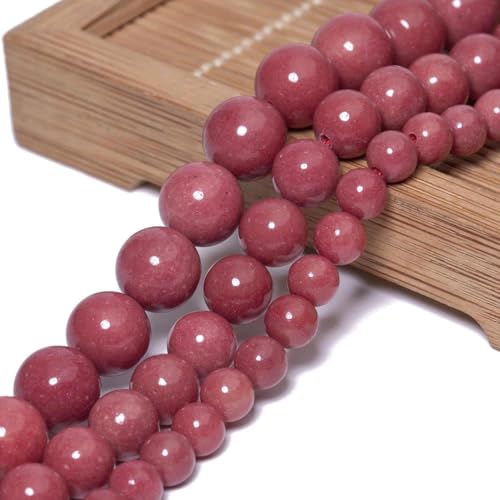 Stone Beads, 45pcs Rhodochrosite, 8mm Round Loose Beads for Jewelry Making, Bracelets, with Bag, String & Card - color: Rhodochrosite, size: 8mm