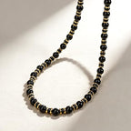 Gemstone Beaded Necklace for Women, Trendy 18K Gold Plated Hematite Natural Stone Bead Choker, Boho Handmade Summer Beach Necklaces for Women Everyday Western Jewelry Gifts - color: 02-black