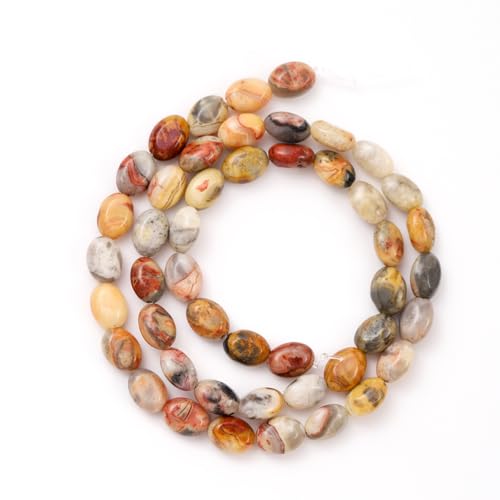 6×8mm Natural Crazy Agate Gemstone Loose Beads Flat Oval Healing Crystal Loose Stone Beads for Jewelry Necklace Bracelet Earring Craft - color: Crazy Agate