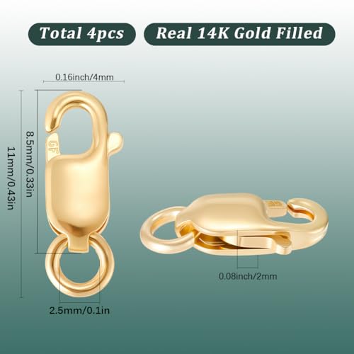 SUNNYCLUE 1 Box 4Pcs 14K Gold Filled Lobster Clasp Lobster Claw Clasps 0.33in Small Brass Spring Links Connector Trigger Snap Jewelry Findings for Jewelry Making DIY Necklace Bracelet Crafts Supplies - size: 0.33in