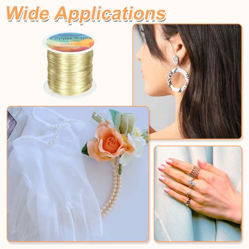 HARFINGTON Wire 203ft Length 24 Gauge Copper Craft Jewelry Wrapping Wire Tarnish Resistant Beading for Jewelry Making Supplies Crafting, Light Gold - color: Light Gold
