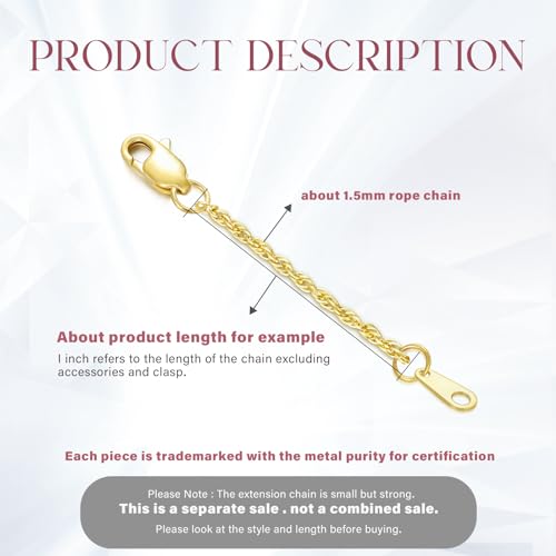 10K Yellow Gold 1"/2"/3" Necklace Extender Chain with Double Clasps, 10K Gold Necklace Extender Bracelet Anklet Extension Chain, Bracelet Extender 10K Gold - size: 1inch, style: Style 3