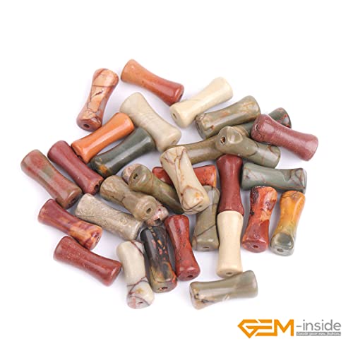 GEM-Inside 30Pcs 5x12mm Natural Dark Red Picasso Jasper Stone Plant Bamboo Knot Bone Charms Beads for Jewelry Making Power Energy Chakra Stone Beads - color: Dark Red Picasso