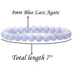 Angelstones Handmade Natural Healing Gemstone 8mm Round Beads Stretch Crystal Bracelet 7 Inch Unisex - color: Blue Lace Agate