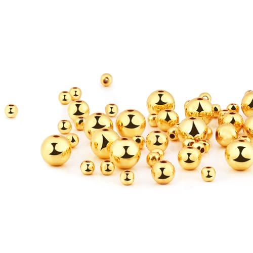 1200Pcs Gold Round Spacer Beads Smooth Loose Ball Beads for Bracelet Craft, 4mm, 6mm, 8mm - color: Gold, size: 4mm,6mm,8mm