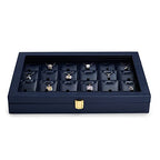 Oirlv Premium Blue Leather Jewelry Tray with 24 Grid Removable Jewelry Cards Jewelry Organizer Box with Transparent Acrylic Lid Necklace Pendant Display Case - color: Blue, size: 24 Gird with Inserts