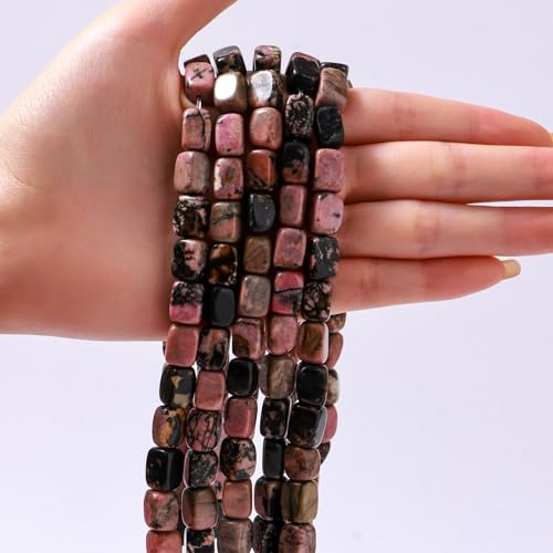 Natural Large Rhodochrosite Cube Stone Beads 8x11mm 38cm/str Loose Semi Gemstone Stone Square Beads for Making Bracelets Necklace - color: Rhodochrosite