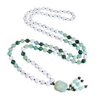 108 Mala Beads Genuine Semi-Precious Gemstone Hand Knotted 8MM Prayer Beads Long Multicolor Necklace 40 Inches - style: peace