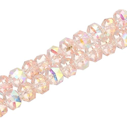 PATIKIL 75 Pcs 8mm OD 5mm Thick Crystal Glass Beads, Rondelle Crystal Beads Faceted Cut Gemstone Strand with Spacer Beads for Craft, Bracelet, Necklace, Pink Flash - color: Pink Flash