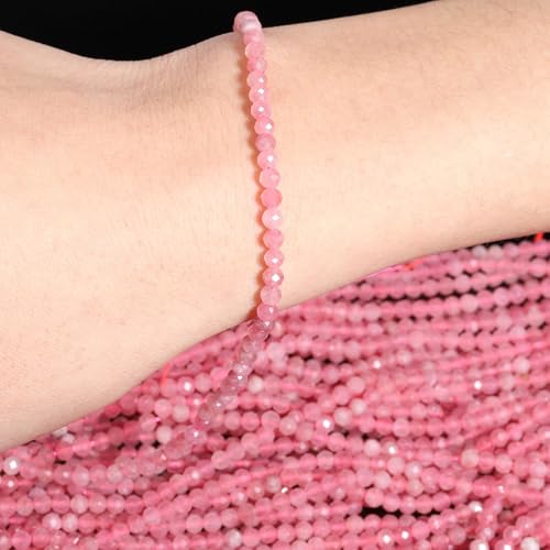 Song Xi 120pcs 3mm Natural Pink Tourmaline Gemstone Beads Faceted Round Loose Stone Beads for Jewelry Making (1 Strand) - color: Pink Tourmaline, size: 2.8-3.3mm