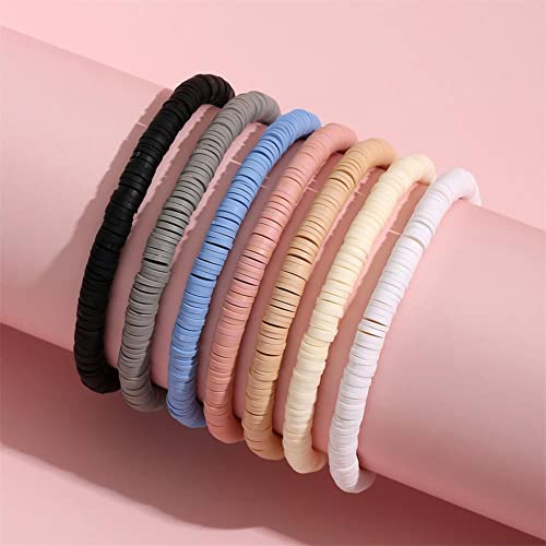 KIFEDSLJ Surfer Clay Bead Bracelets Elastic Colorful Polymer Beaded Stackable Stretch Bracelet Bohemia Aesthetic Summer Beach Jewelry for Women - color: grey