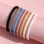 KIFEDSLJ Surfer Clay Bead Bracelets Elastic Colorful Polymer Beaded Stackable Stretch Bracelet Bohemia Aesthetic Summer Beach Jewelry for Women - color: grey