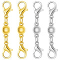 Magnetic Necklace Clasps and Closures, S925 Sterling Silver Magnetic Clasp Converter, Double Lobster Clasp Design (4pcs Gold Silver) - color: 4pcs gold silver