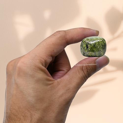 Amazing Gemstone Green Tourmaline with Matrix Crystal Tumbled Stones Polished Rocks - Natural Gem Stones for Healing - DIY Crystals for Protection (1 Piece) - color: Green Tourmaline with Matrix