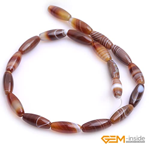 GEM-Inside Stripe Botswana Agate Gemstone Loose Beads Natural 8x20mm Bronw Olivary Crystal Energy Stone Power for Jewelry Making 15" - size: Brown-8X20mm