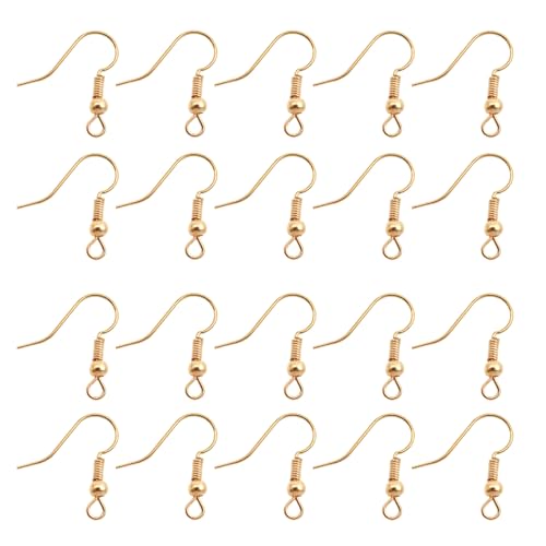 TOAOB 100pcs Earring Hooks Hypoallergenic French Ear Wires with Ball and Coil 18mm K Gold Tone Fish Hook Earrings Making Supplies for DIY Jewelry Making - color: K gold