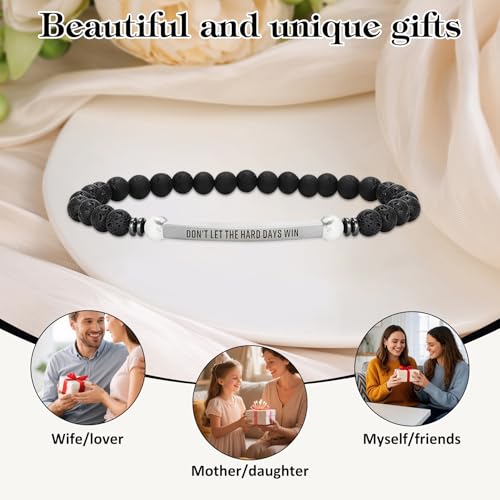 INSYOHO Dont Let the Hard Days Win Bracelet – Inspirational Healing Crystal Bracelet for Women & Men, Agate & Amethyst Beaded Adjustable, Motivational Gift for Stress Relief & Positivity - color: Volcanic rock