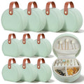 10 Pack Travel Jewelry Case Mini Leather Bridesmaid Jewelry Gift Box Bulk, Half Moon Design, Detachable Handle, Small Earring Storage Organizer for Women Girls Bridesmaid Proposal Gifts (Green)