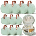10 Pack Travel Jewelry Case Mini Leather Bridesmaid Jewelry Gift Box Bulk, Half Moon Design, Detachable Handle, Small Earring Storage Organizer for Women Girls Bridesmaid Proposal Gifts (Green)