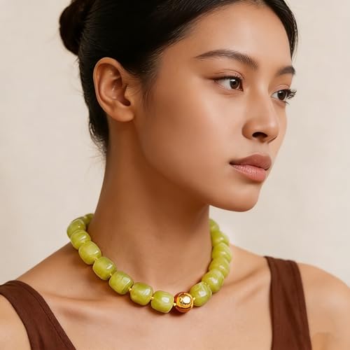 Colorful Beaded Choker Necklace for Women Boho Large Square Acrylic Beaded Necklace Adjustable Surfer Beach Strand Necklces Summer Jewelry Accessories - color: Green